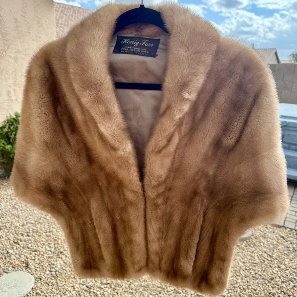 Mink stole wrap, light brown shawl collar vintage - Picture 9 of 15